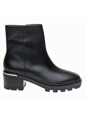 Nine West NEW Womens 6 Remmie Lug Sole Bootie Square Toe Leather Black Goth Punk